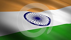 Flag of India. Realistic waving flag 3D render illustration with highly detailed fabric texture.