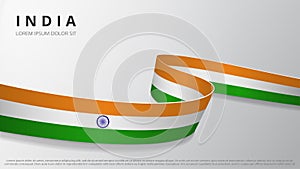 Flag of India. Realistic wavy ribbon with Indian flag colors. Graphic and web design template. National symbol