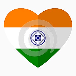 Flag of India in the shape of Heart, flat style, symbol of love