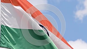 The flag of India waves in the wind in slow motion