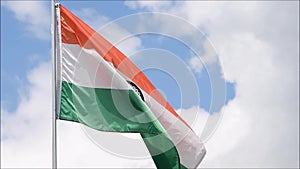 The flag of India waves in the wind in slow motion