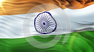 Flag of India waving on sun. Seamless loop with highly detailed fabric texture.