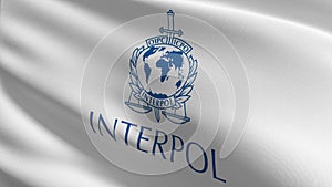 Flag of Interpol or The International Criminal Police Organization commonly. 3D rendering illustration of waving sign symbol