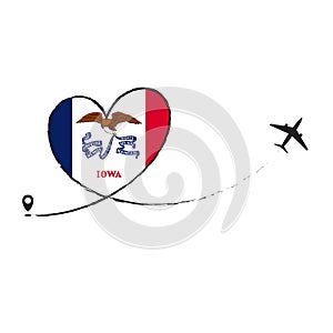 Flag Iowa Love Romantic travel Airplane air plane Aircraft Aeroplane flying fly jet airline line path vector fun funny