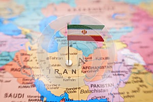 Flag of Islamic republic of Iran on geopolitical map