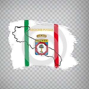 Flag of Puglia from brush strokes. Italian Republic. High quality map Puglia and flag