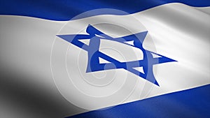 Flag of Israel. Realistic waving flag 3D render illustration with highly detailed fabric texture.