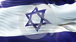 Flag of Israel waving on sun. Seamless loop with highly detailed fabric texture. Loop ready in 4k resolution.