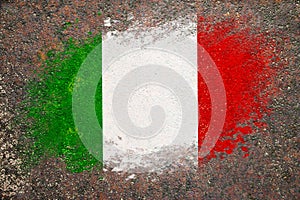 Flag of Italy. Flag is painted on a rusty surface. Rusty background