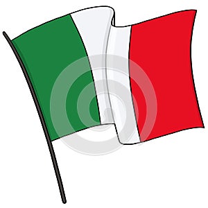 Flag of Italy on pole illustration