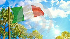 Flag of Italy at sunny day, love and peace symbol - nature 3D rendering
