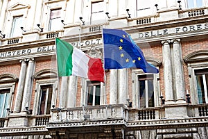 Flag of Italy and United Europe on government in Rome photo