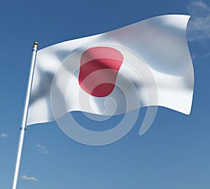 Flag of Japan on blue sky background with clipping path 3D illustration. 3D rendering illustrations