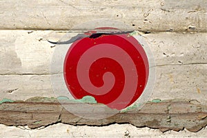 Flag of Japan on old wood