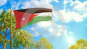 Flag of Jordan at sunny day, celebration symbol - nature 3D rendering
