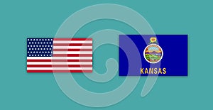 Flag of Kansas, federal state with United States of America flag
