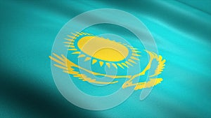 Flag of Kazakhstan. Realistic waving flag 3D render illustration with highly detailed fabric texture.