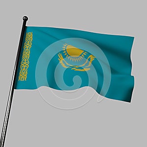 The flag of Kazakhstan waves in the wind. 3d rendering, isolated image.