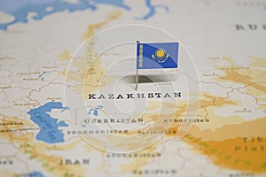 The Flag of kazakhstan in the world map