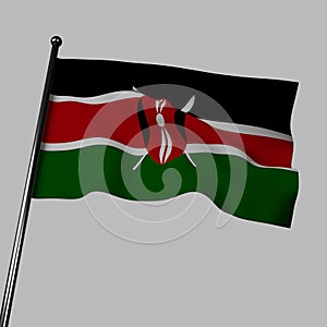 The flag of Kenya waves in the wind. 3d rendering, isolated image.