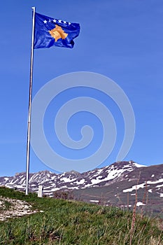 Flag of Kosovo at border with N.Macedonia