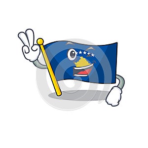Flag kosovo Character cartoon style with two fingers