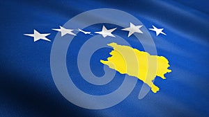 Flag of Kosovo. Realistic waving flag 3D render illustration with highly detailed fabric texture.