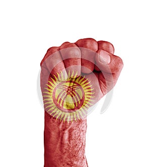 Flag of Kyrgyzstan painted on human fist like victory symbol