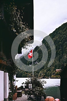 Flag in Lake Brientz, Switzerland