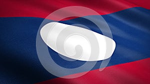 Flag of Laos. Realistic waving flag 3D render illustration with highly detailed fabric texture.