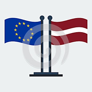 Flag Of Latvia And European Union.Flag Stand. Vector Illustration