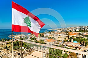 Flag of Lebanon at Byblos Castle photo