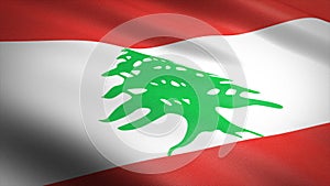 Flag of Lebanon. Realistic waving flag 3D render illustration with highly detailed fabric texture.