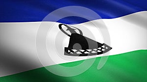 Flag of Lesotho. Realistic waving flag 3D render illustration with highly detailed fabric texture.