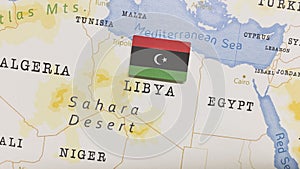 The Flag of Libya in the World Map