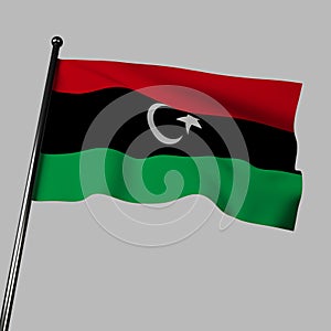 The flag of Libyan waves in the wind. 3d rendering, isolated image.