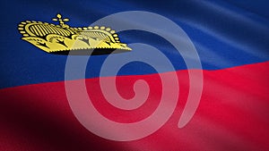 Flag of Liechtenstein. Realistic waving flag 3D render illustration with highly detailed fabric texture.