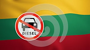 Flag of Lithuania with the sign of Diesel fuel ban.