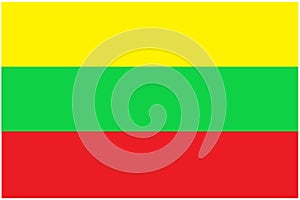 The flag of Lithuania with three horizontal bands of yellow green and red