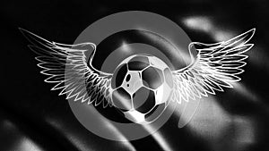 flag in loop of football with wings silhouette in black background
