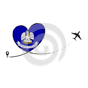 Flag Louisiana Love Romantic travel Airplane air plane Aircraft Aeroplane flying fly jet airline line path vector fun