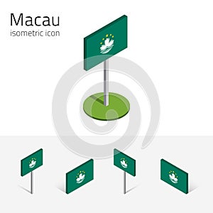 Flag of Macau, vector set of 3D isometric flat icons