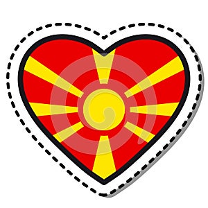 Flag Macedonia heart sticker on white background. Vintage vector love badge. Template design element. National day.