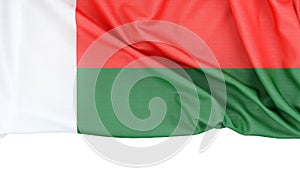 Flag of Madagascar isolated on white background with copy space below. 3D rendering