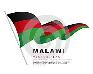 The flag of Malawi hangs on a flagpole and flutters in the wind. Vector illustration isolated on white background