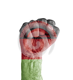 Flag of Malawi painted on human fist like victory symbol
