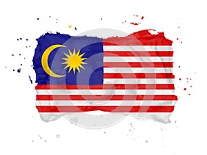 Flag of Malaysia, brush stroke background. Flag Malaysia on white background. Watercolor style