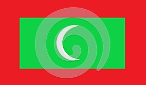 The flag of Maldives white crescent moon within a green rectangle within a red backdrop
