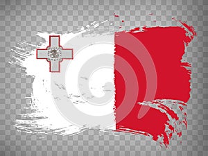 Flag of Malta brush stroke background. Waving Flag of Malta on transparent backrgound