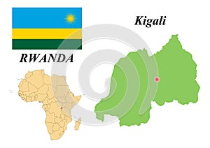 Flag map capital of Rwanda